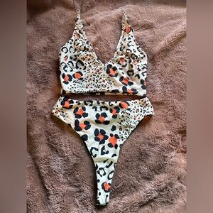 Stylish Leopard Print, High-waisted Thong Bikini Set